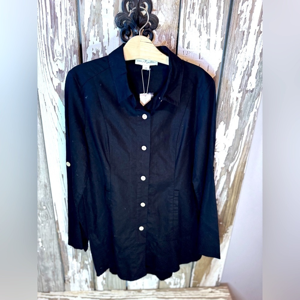 Simply Noelle Linen Blend Button Up/ Jacket Size S/M Black NWT